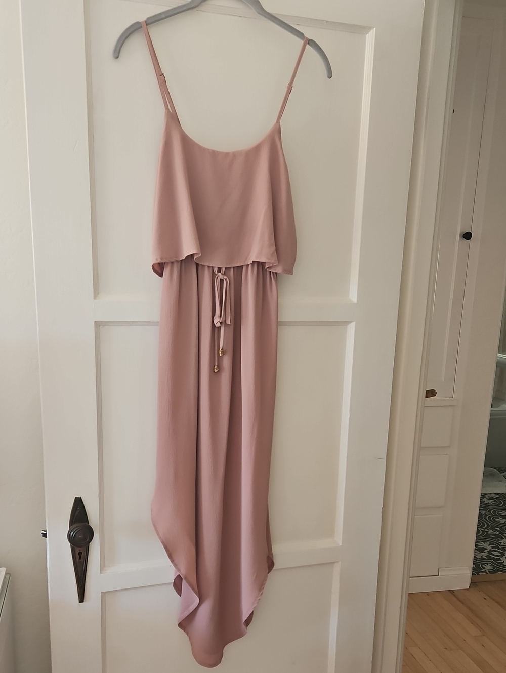 Blush Pink High-Low Maxi Dress with Drawstring Waist